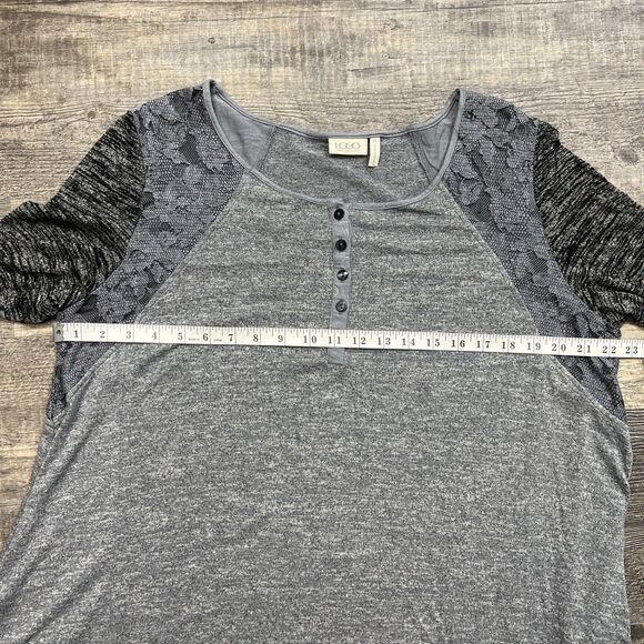 LOGO Lori Goldstein Black Gray 3/4 Sleeve Pockets Color Blocked Lace Size XL - Picture 8 of 10